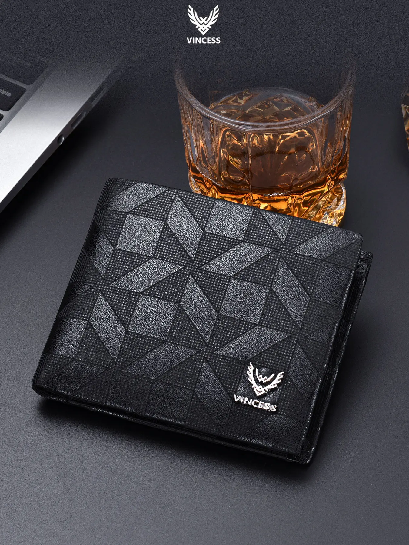 Vincess Men's RFID Blocking, Trifold Business Casual Purse, Multi-Function Credit Card Holder with 2 ID Windows, Business Style Leather Wallet, Rfid Wallets