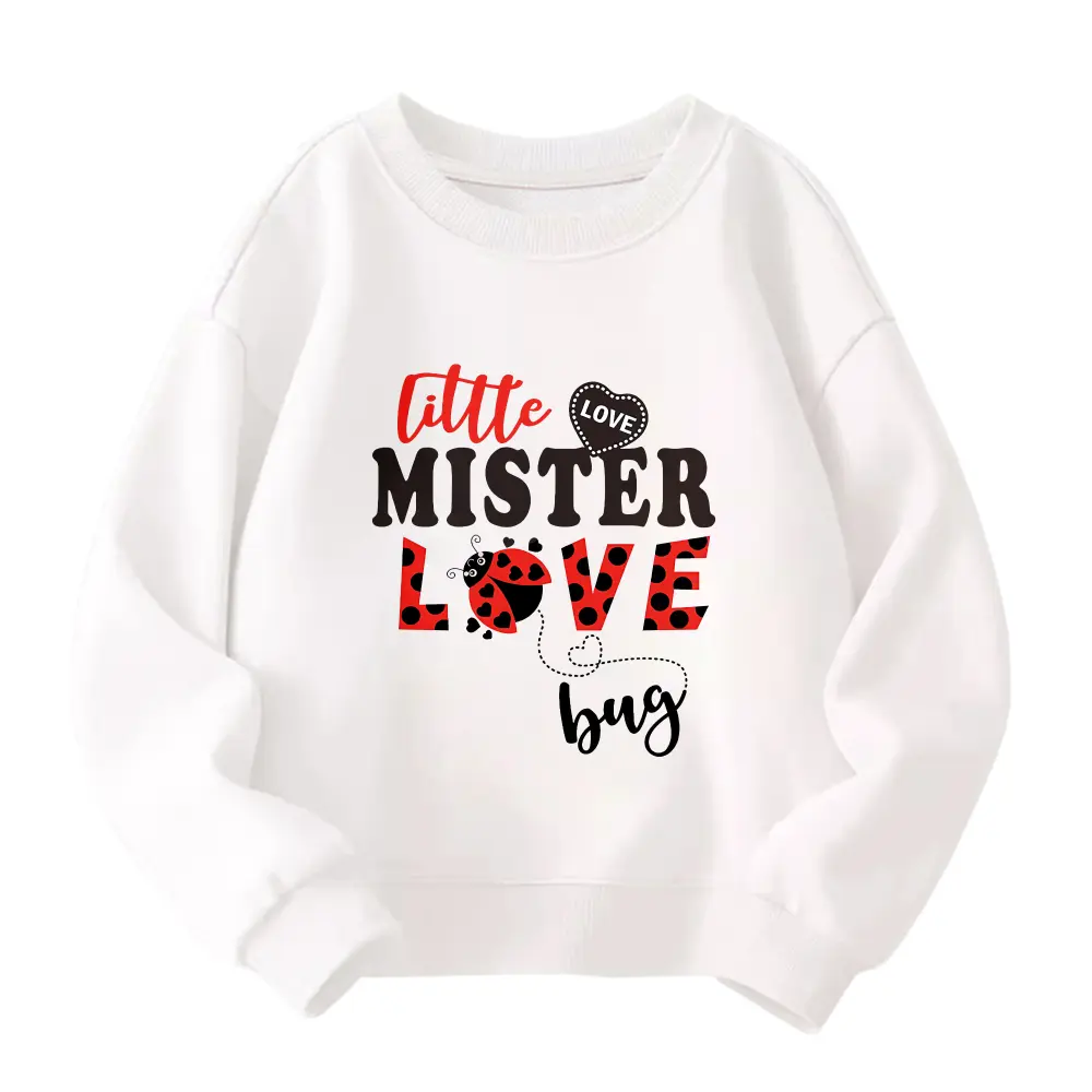 Kids' Minimalist Graphic Jumper - Raglan Long Sleeve Cotton Crew Neck, "Love Bug" Valentine's Day Gift for 2-13Y, H-Type Fitted Fit, Machine Washable, 9-10 Years