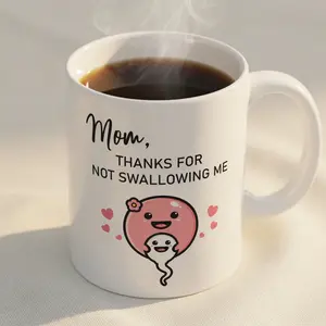 Mom Thanks For Not Swallowing Me Funny Sperm Mug - Cute Sperm and Egg Balloon Mother's Day Gift Ceramic Coffee Mug