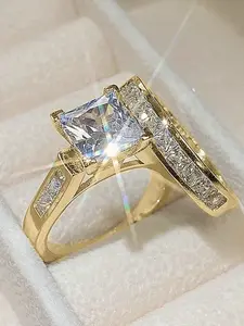 2PC/Set Fashion Cubic Zirconia Elegant Ring For Women Engagement Ring Set For Valentine's Day Gift Wedding Anniversary Party Jewelry