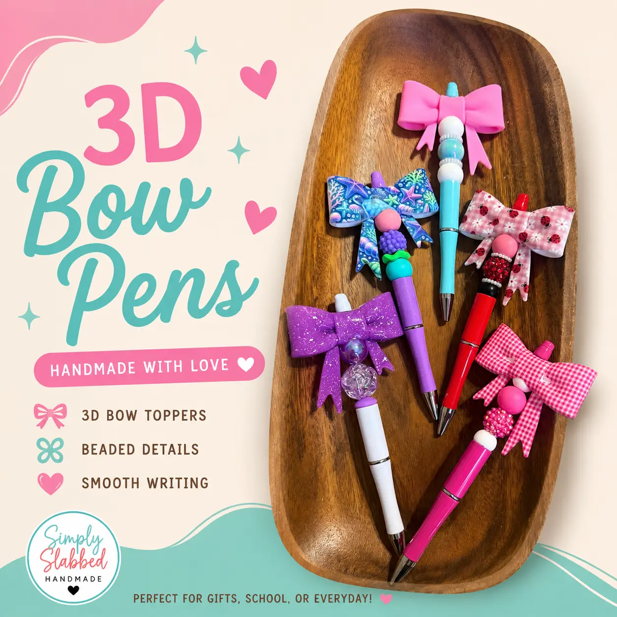 3D Bow Pen– TikTok Live Claim- Beaded Pen with Focal