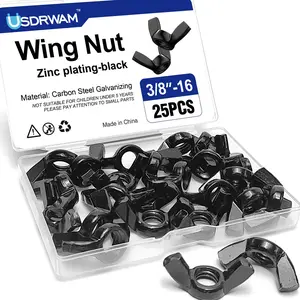 25Pcs 3/8"-16 Wing Nuts Kit, Zinc Plating-Black Wing Nuts Butterfly Fasteners, Hand-Tighten Hardware Nuts Kit for Easy Assembly and Secure Fit Furniture