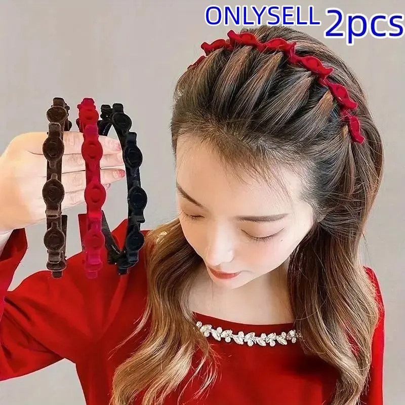 2 Piece Set Luxurious Velvet Hair Clips, Versatile Trendy Headband, No Slip Headbands, Anti-Slip Simple Hair Accessories, Vintage Style with Multiple Clips, Hair Bows Headbands