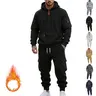 Men's Winter Heavyweight Fleece Lined Casual Set, Loose Fit Sporty Multi Pocket Workwear Suit, Warm & Comfortable Outerwear