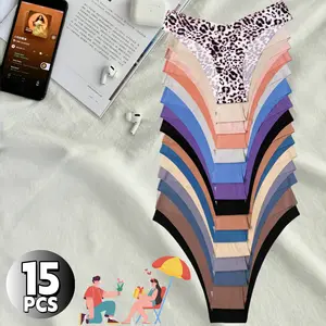 Hi  Plus Size M-XXL Collection 15pc sexy low-rise plus-size panties for women, 10 vibrant colors. Elegant design hugs waist-hip lines, flaunts curves—great for dates & gifts. M-XXL, multi-size options. Womenswear Basic Minimalist