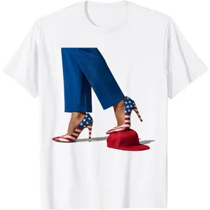 [100% Cotton] Kamala Harris With High Heels Stepping On Red Hat T-Shirt T-Shirt For Men And Women