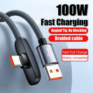 New 90 Degree Bent Braided Fast Charging Data Cable, 100w Type-C Charger, 1m/1.5m USB-C Cable, Compatible with iPhone, Switch, Macbook, iPad, Xiaomi, Samsung, Huawei