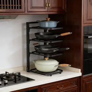 Adjustable Pot Rack Organizer, Kitchen Stainless Steel Pot Storage Rack, Multi-Layer Household Pot and Pan Organzier for Kitchen