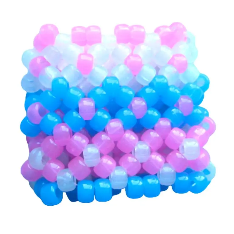 Kandi Glow Cuff-Handmade Beaded Bracelet-Blue/White/Pink Glow EDC Pony Bead Bracelet