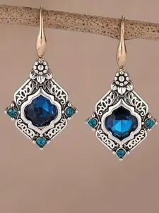 Women's Boho Vintage Diamond Synthetic Sapphire Pendant Earrings, Dangle Earrings, Statement Earrings, Fashionable Earrings, Elegant Jewelry Accessories for Parties & Weddings