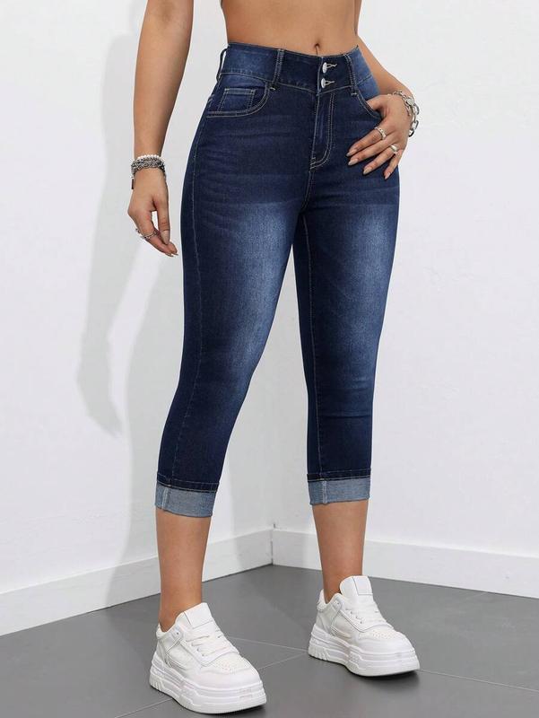 2025SHEIN Essnce Casual Slim Fit Washed Denim Jeans