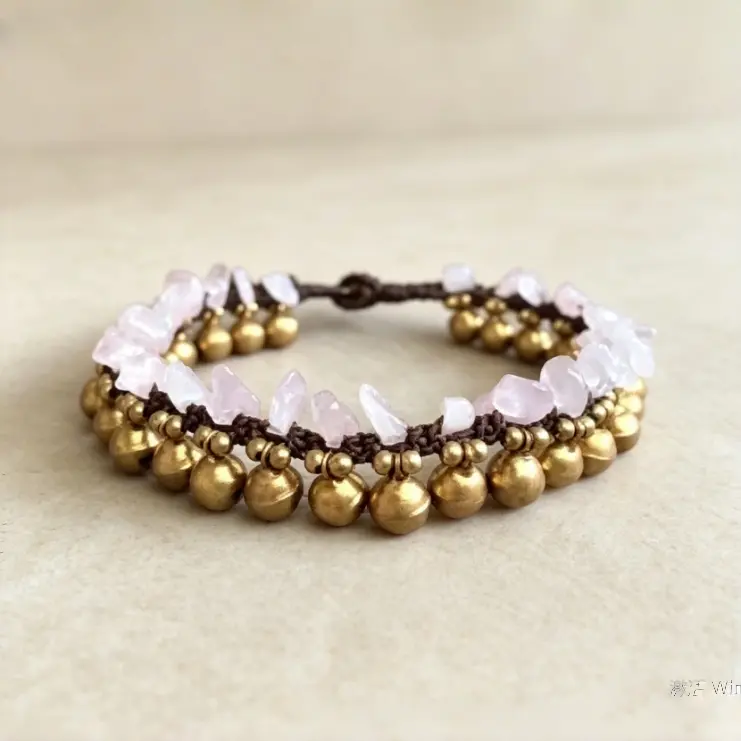 Women's Bohemian Golden Bell Ankle Bracelet - Adjustable Brass Pendant with Crystal & Natural Stone, Summer Beach Fashion Costume Jewelry Gift