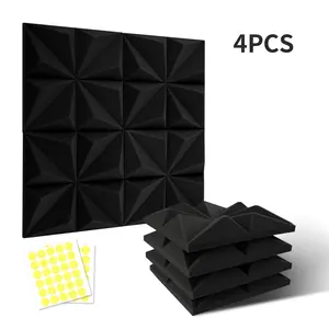 Acoustic Foam Panel, 4 Counts/set Rhombus Shaped High Density Soundproof Foam Panel with 60pcs Sticker, Soundproof Foam Panel for Home Studio, Used To Optimize The Sound Quality, Not To Isolate High Noise Pollution