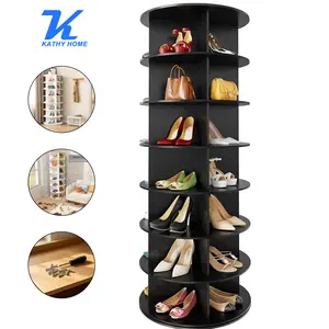 KATHY HOME 360° Rotating 7-Tiers Organizer Shoe Rack Fits 24-28 Pairs Spinning Mechanism for Entryway Living Room Hallway Durable Wood #Summervibes