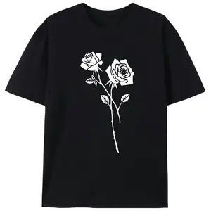 Roses |   Women's Minimalist Print T-Shirt |   Floral Line Art Tattoo Style Casual T-Shirt |   Summer Gift for Flower Lovers