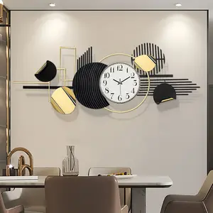 Metal Wall Clock Decor,Black White Art Decor for Living Room, Abstract Modern Creative Geometric Round 3D Clock, 56Inch Large Wall Art Clock for Bedroom Dining Room Home Hanging Sculpture