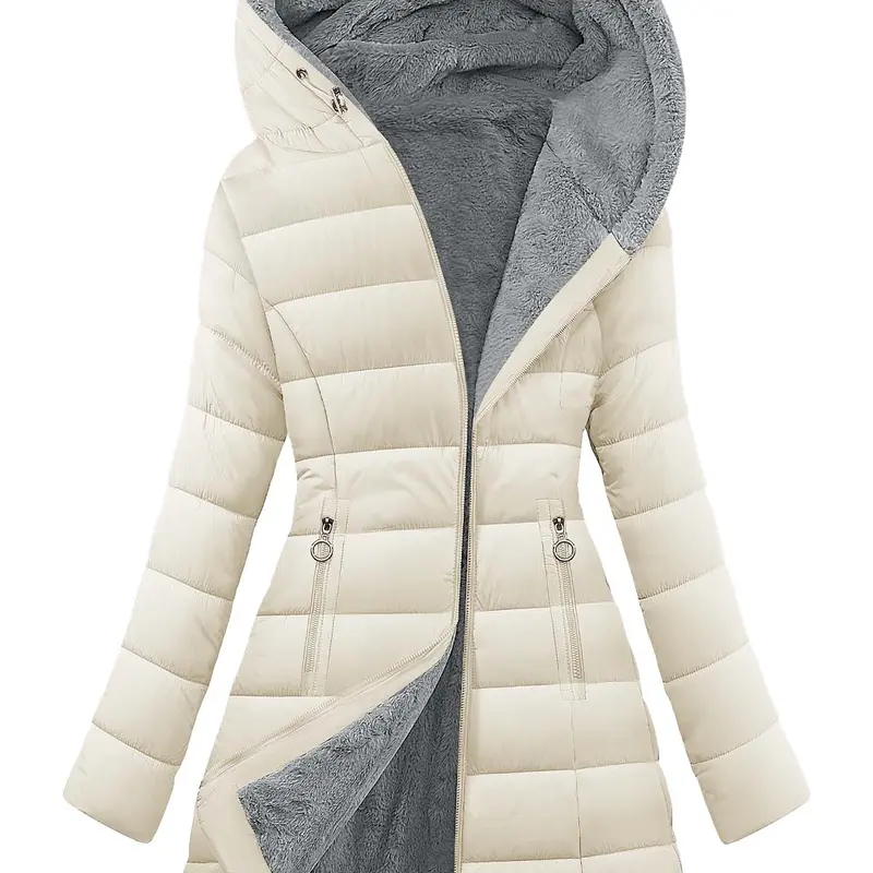 Women's Winter Windproof Fur Warm Slim Fit Down Jacket - Waterproof Long Ski Coat for Commuting Style Tops