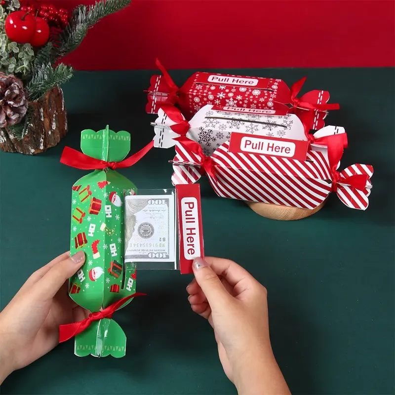 4-Piece Christmas Money Box Set, Candy-Shaped Pull-Box, Merry Christmas Paper Gift Box, Cash Gift Box, Holiday Decorations, Exquisite Gift Box