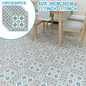 12/20 pack of 0.44mm thick retro classic self-adhesive floor tiles, 30cm x 30cm, washable, waterproof, oil proof, anti slip DIY floor stickers, suitable for living room, kitchen, bedroom, home and dormitory decoration, bohemian style