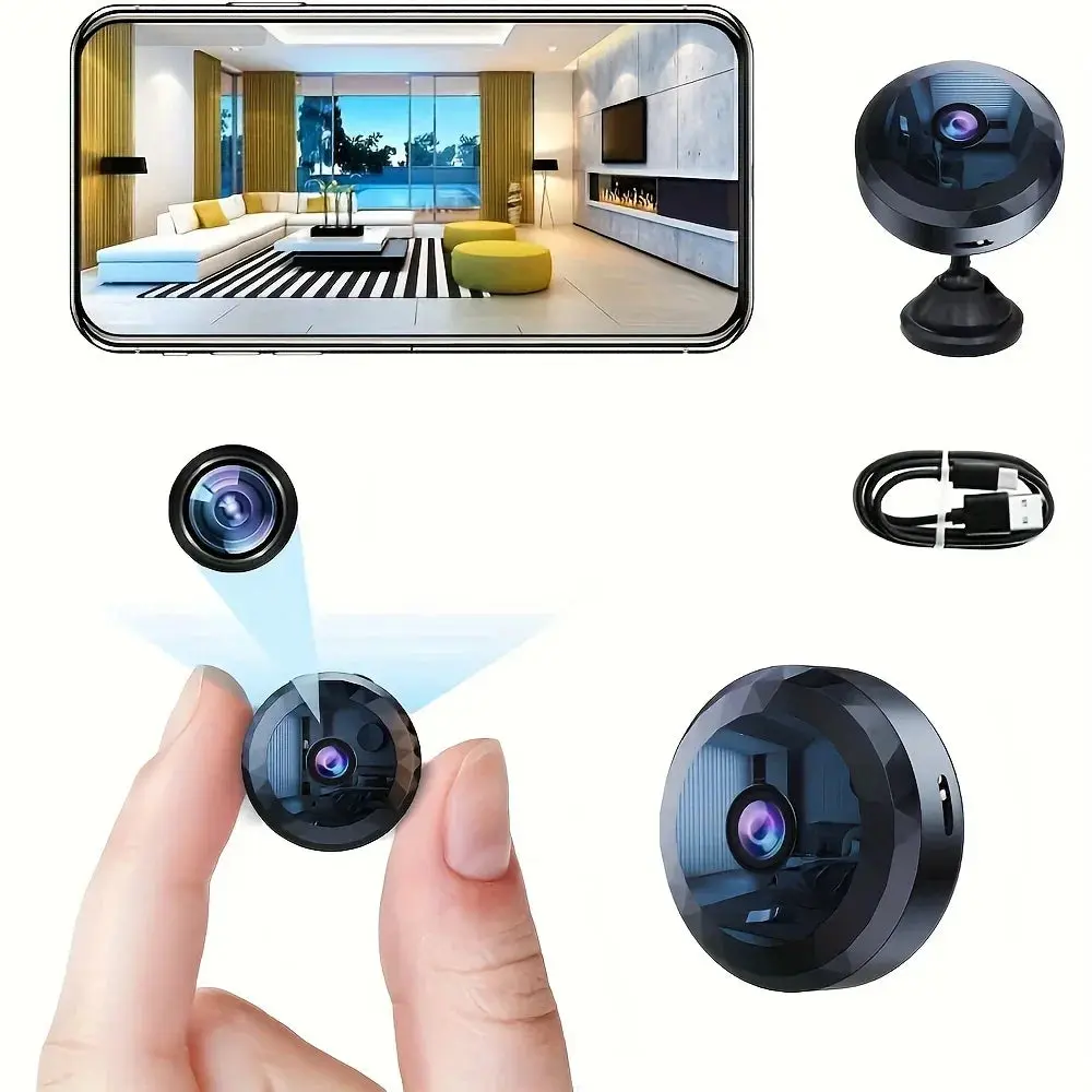 SSET Mini Home Security Camera 1MP 1080P Full HD Portable - Night Vision, Motion Sensor, App Control, 2.4G Wi-Fi, USB Powered with 500mAh Rechargeable Lithium Battery, Easy Mounting, Windows XP Compatible