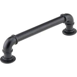 5 Pack Matte Black Industrial Pipe Style Kitchen Cabinet Pulls - 5-1/32" (128mm) Center, 6 Inch Length - Farmhouse Hardware Handle