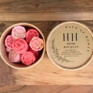 H|H Rose Bouquet Hand Poured Wax Melts Scoops 4.0 oz | 113 G - Colorful Heart & Rose Shaped Coconut Wax Scoop Cups.