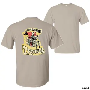 Triumph Retro Action Skeleton Motorcycle Shirt - Graphic Tee, Unisex Fit, Casual Short Sleeve, 100% Cotton, Medium Size, Crew Neck, Summer Wear