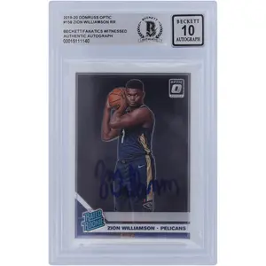 Zion Williamson New Orleans Pelicans Autographed 2019-20 Panini Donruss Optic Rated Rookie #158 Beckett Fanatics Witnessed Authenticated 10 Rookie Card - Fanatics Authentic Certified