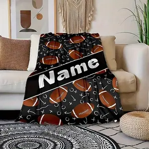 1pc Customized Creative Rugby Print Plush Blanket, Christmas Gift for Grandson and Son, Personalized Soft Warm Digital Print Plush Throw, Suitable for Sofa, Bed, Travel, Camping, Living Room, Office - Machine Washable, Modern Style, All-Season Use