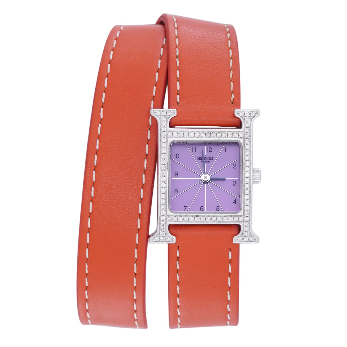 Hermès Heure H HH1.210 Quartz 21mm Purple Dial Stainless Steel Diamond Women's Watch WHT027111