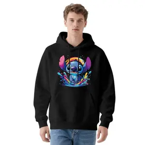 Disney Stitch 280g Hoodie Sweatshirt in Polyester Blend with Ice Cream Design for Fans Black Color Comfortable Fit Ideal for Casual Wear