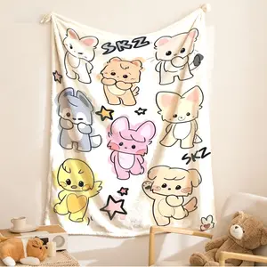 Skz Cute Animal Theme Flannel Blanket, Large Size, Soft Lightweight Warm, Perfect for Bed Sofa Office Camping Travel, Christmas Gift