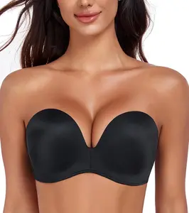 Push Up Strapless Bra for Women Anti-Slip Padded Wireless Stay Put