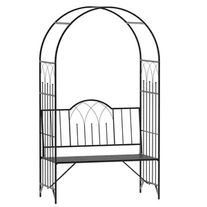 Garden&Coops Black Steel Epoxy Metal Trellis Arbor Arch with 2-Person Outdoor Bench, Plant Support for Climbing Grapes Vines, Patio Decor, 484 lbs Capacity