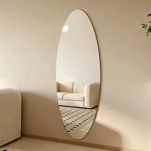 63" x 24" Modern Oval Full Length Wall Mirror HD Copper-Free Silver Glass Shatterproof Backing for Entryway Bedroom Bathroom Living Room Asymmetrical Design