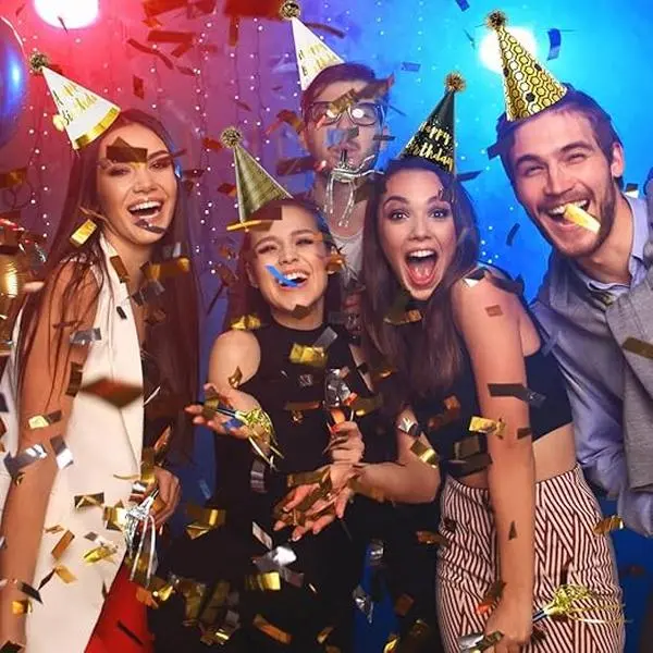 Party Hats & Accessories Kit - 8pcs Comfortable Birthday Cone Hats, 22 Shiny Metallic Noise Makers for Birthday Party Decorations, Photo-Ready Festive Supplies