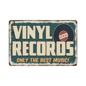 12x8 Inch Vintage Vinyl Records Metal Tin Sign, Only The Best Music Retro Rustic Wall Decor, Ideal for Bar, Man Cave, Music Room and Home, Perfect Shop Plaque & Gift for Music Lovers