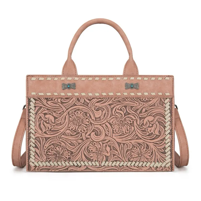 Montana West Floral Tooled Medium Size Top Handle/Crossbody Handbag
