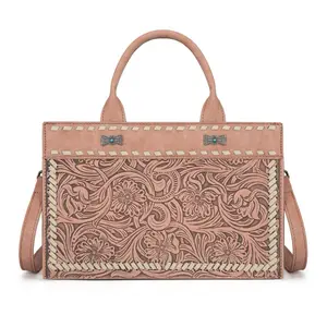 Montana West Floral Tooled Medium Size Top Handle/Crossbody Handbag