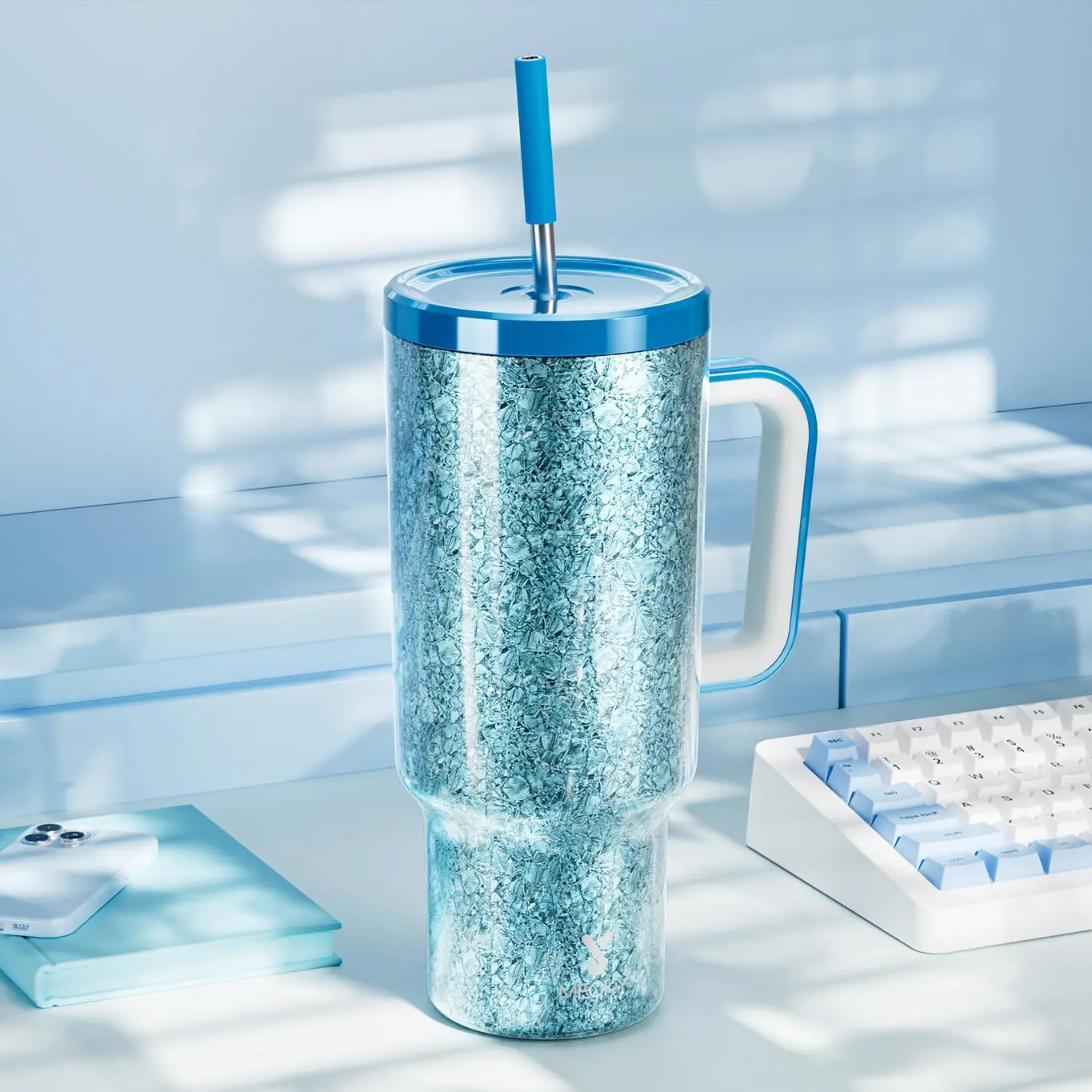 40oz Rhinestone Decor Tumbler with Straw, Handle & Lid, Portable Leak-proof Cup, Stainless Steel Vacuum Flask, Drinkware Flasks, Modern Drinking Cup for Home, Office, Outdoor, Christmas Gift Ideas, Insulated Bottle, Insulated Mug