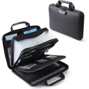 Fireproof Document Box with Lock, Waterproof Fire Safe Hard Case File Box, Portable Important Document Storage Organizer Bag for Homeowners Office & on the Go, Black