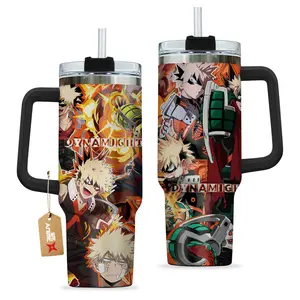 STORMMECH 40oz Handle Tumbler - MHA Stainless Steel Portable Insulated Beverage Flask, Anime-Inspired Vacuum Insulation Travel Mug, Large Iced Coffee Bottle, Manga Fighter Drinkware, Otaku Gift