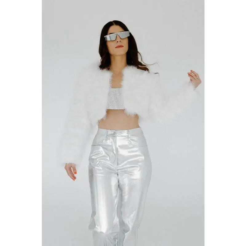 Aspen Cropped Feather Jacket - White