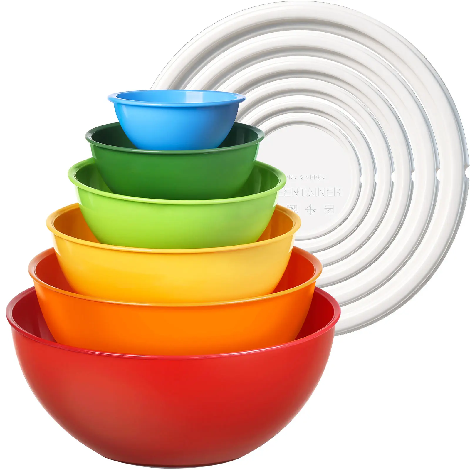 Greentainer 6pcs Multicolor Airtight Nesting Bowls with Lids | Leakproof BPA-Free Plastic Prep Set | Space-Saving Meal Prep Containers for Baking, Storage & Large Salad Bowl