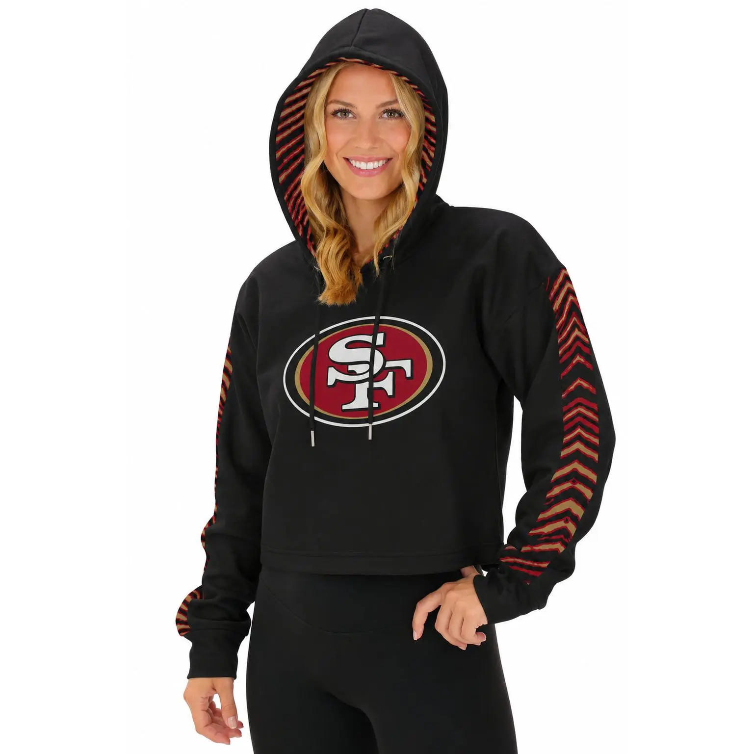 Zubaz NFL San Francisco 49ers Women's Rivalry Pullover Crop Top Hoodie