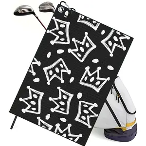 Crown Printed Golf Towel, Ultra-Fine Fiber Hook Wiping Towel, Outdoor Sports Towel, Suitable for Men and Women, Golf Accessory