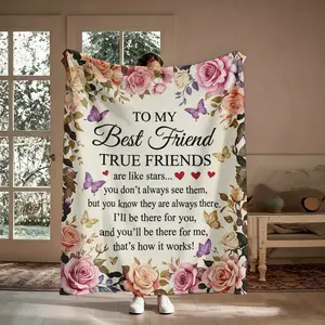 To My Best Friend Flannel Throw Blanket, True Friends Are Like Stars Quote Watercolor Rose Butterfly Pattern, Soft Cozy Warm Nap Blanket for Couch Bed, Sentimental BFF Gift for Her, Birthday Christmas Valentine's Day Holiday Gift
