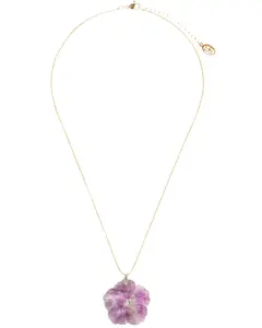 Gold Chain with Semi Precious Stone Flower Pendant Necklace for Women