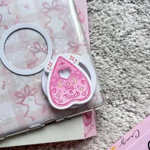 Aesthetic Pink Planchette Phone Grip, Stay in Touch Heart Ouija Accessory, Kawaii Coquette Phone Stand, Celestial Moon Stars Griptok, Spiritual Gift for Teen Girls, Cute Pastel Pink Holder