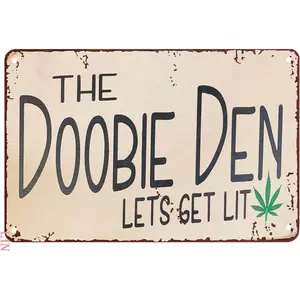 Man Cave Decor Funny Signs Decor Cannabis Gift Tin Sign Chic Art Wall Metal Decorations Funny Iron Plaque Signs Gift for Living Room Garage 12x16 inch